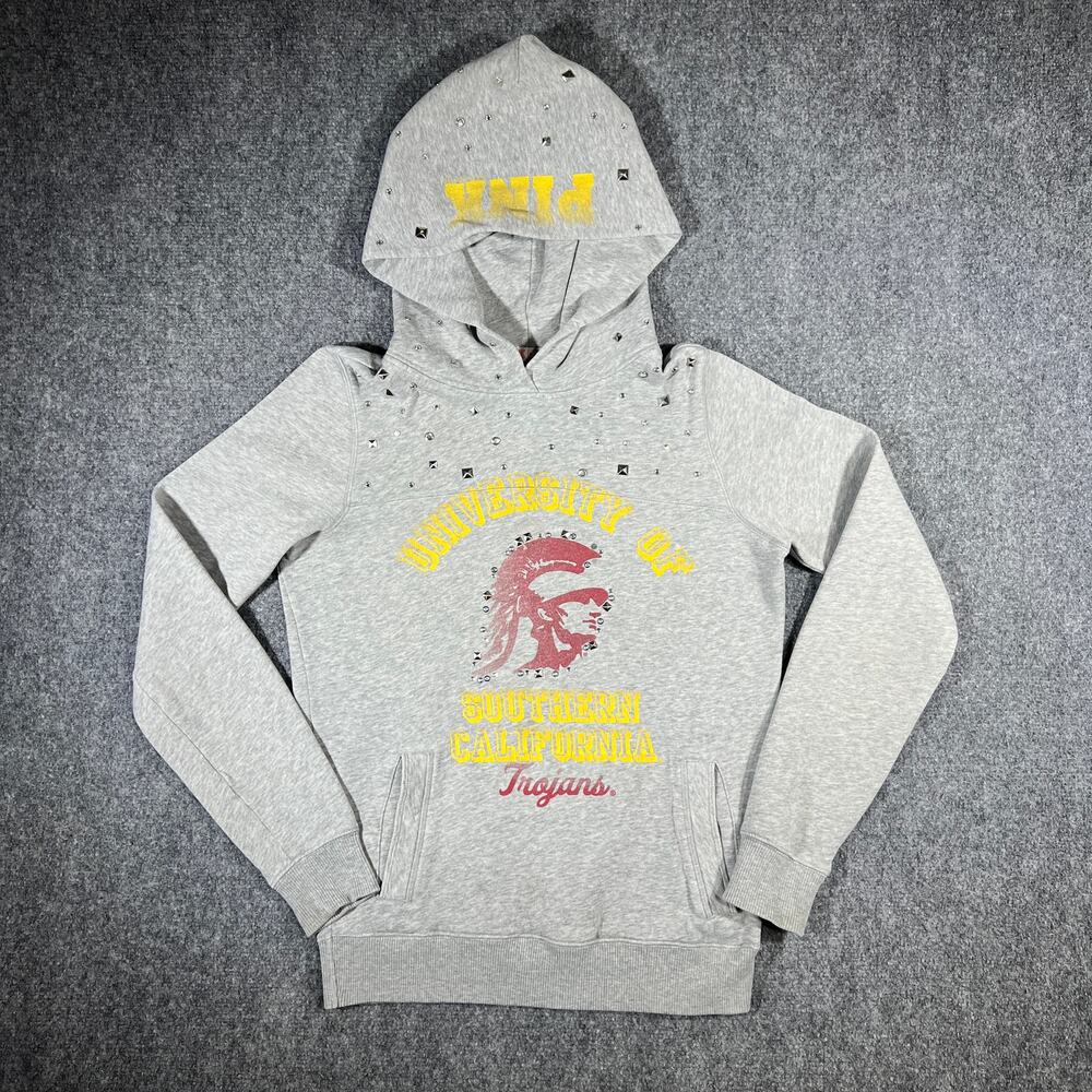 PINK Victoria's Secret USC Trojans Hoodie Small Gray Studded